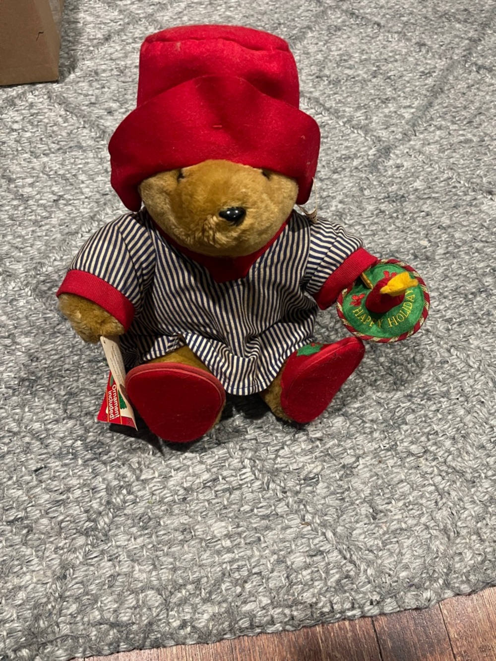 Vintage Paddington Bear with Red Hat and Striped Outfit